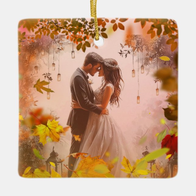 Ornement En Céramique Fall-in In Love Wedding or Anniversary Ornament  (Devant)