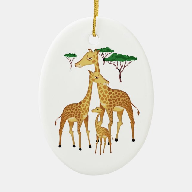 Ornement En Céramique Famille de girafe avec des arbres d'acacia (Devant)