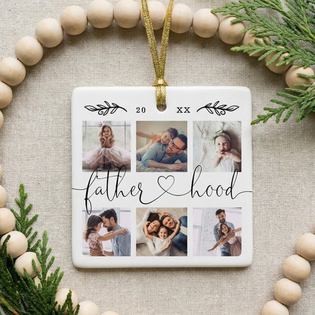 Ornement En Céramique Famille de la paternité Garde photo Collage (Personalized Photo Collage Fatherhood Keepsake Ceramic Ornament)