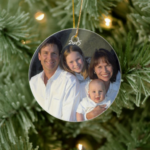 Ornement En Céramique Famille de Noël Photo Vintage Bird Aqua Turquoise