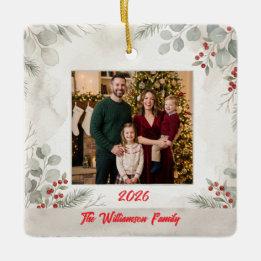 Ornement En Céramique Famille de verdure blanche Photo Noël Céramique