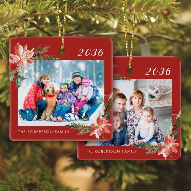 Ornement En Céramique Famille Photo Rouge Noël (Créateur téléchargé)
