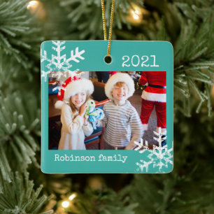 Ornement En Céramique Famille Russe Snowflake Turquoise