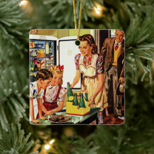 Ornement En Céramique Famille vintage, Maman avec enfants, Snacks en cui