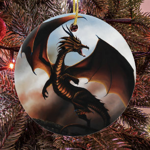 Ornement En Céramique Fantaisie de dragon ambre ardent