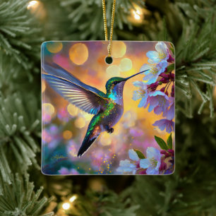 Ornement En Céramique Fantaisie de fleurs de cerisier Colibri