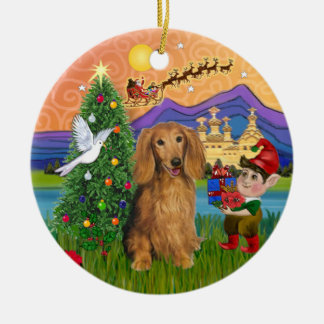 Ornement En Céramique Fantaisie de Noël - Dachshund poil long sable