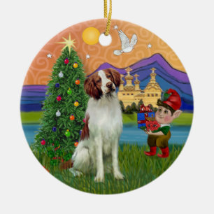 Ornement En Céramique Fantaisie de Noël -  Épagneul breton