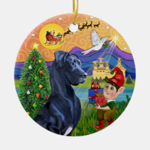 Ornement En Céramique Fantaisie de Noël* - Grand Danois bleu (oreilles n