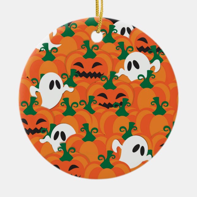 Ornement En Céramique Fantômes d'Halloween Patch de citrouille hantée (Devant)