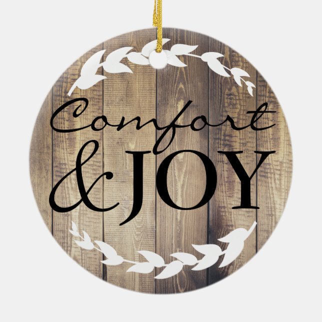 Ornement En Céramique Farmhouse Rustic Confort & Joie Nom de famille (Dos)