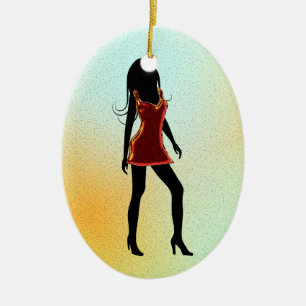 Ornement En Céramique Fashion Diva en Red Dresser Ornament Oval personna