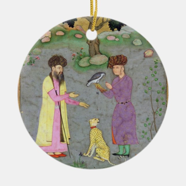 Ornement En Céramique Fauconnier avec le guépard de compagnon et (Devant)