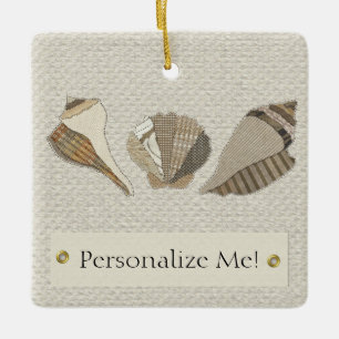 Ornement En Céramique Faux Tissu en toile de coquillages personnalisés