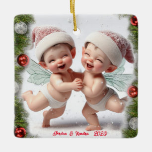 Ornement En Céramique Fées de Noël Twin Baby