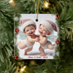 Ornement En Céramique Fées de Noël Twin Baby