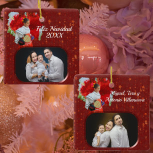 Ornement En Céramique Feliz Christmas Flower & Stars 2555