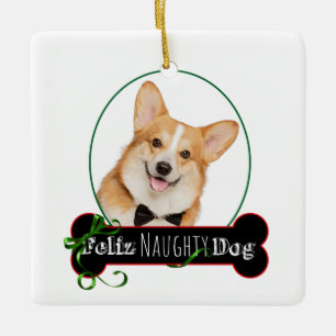Ornement En Céramique Feliz Naughty Corgi