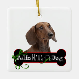 Ornement En Céramique Feliz Naughty Dachshund