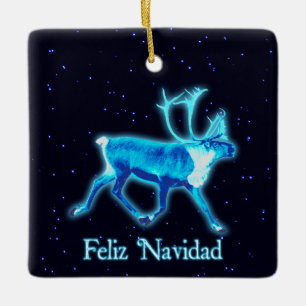 Ornement En Céramique Feliz Navidad - Caribou bleu (Reindeer)