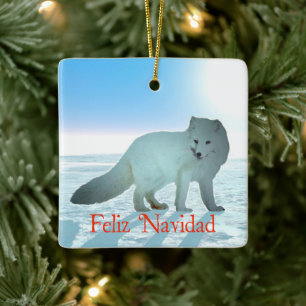 Ornement En Céramique Feliz Navidad - Renard arctique