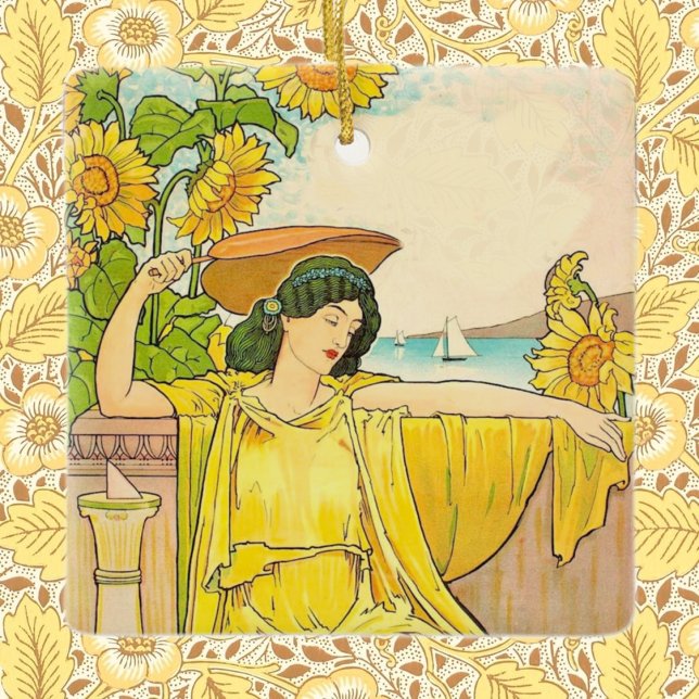 Ornement En Céramique Femme Art Nouveau avec des tournesols (Créateur téléchargé)