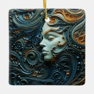 Ornement En Céramique Femme au clair de lune en art 3D