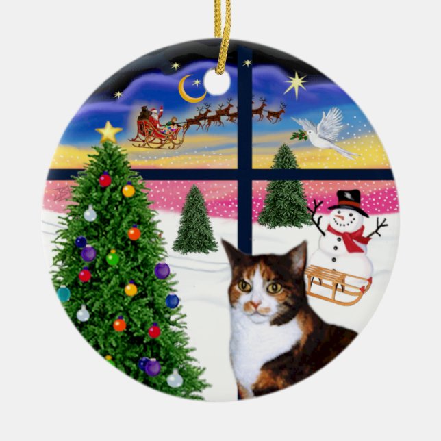Ornement En Céramique Fenêtre de Noël - Calico cat (Amer.Short Hair) (Devant)