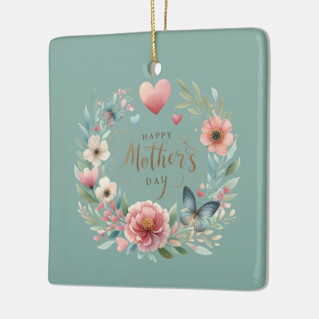 Ornement En Céramique Fer de fleurs avec un papillon Joyeuse fête des mè (Gauche)