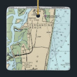 Ornement en céramique Fernandina Beach FL<br><div class="desc">Fernandina Beach Florida ornement de Noël réalisé avec la carte nautique NOAA.</div>