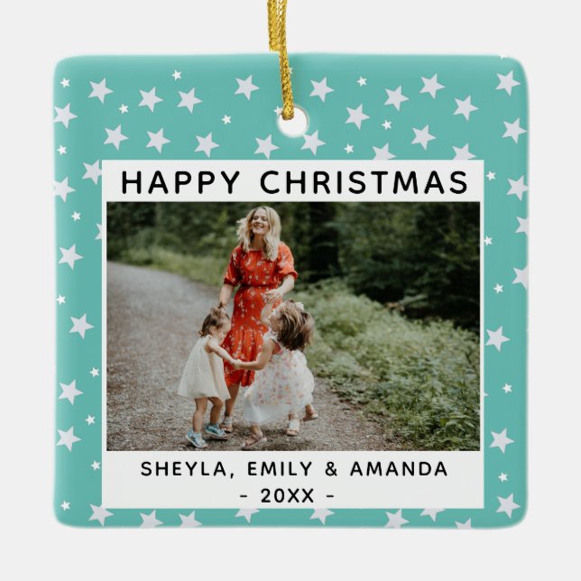 Ornement En Céramique Festif Fun Turquoise Star Motif Photo (Devant)