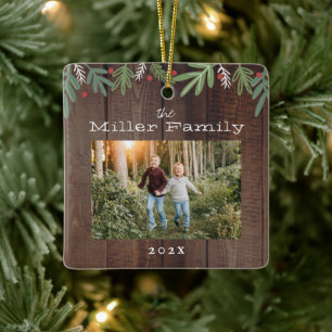 Ornement En Céramique Festif Noël Botanical Holiday Card