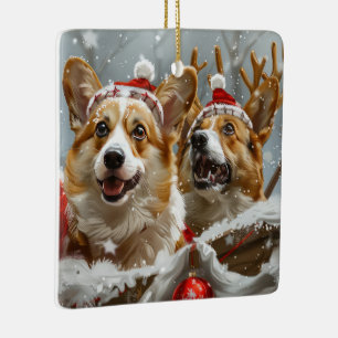 Ornement En Céramique Festive de Noël de Chien de Corgi