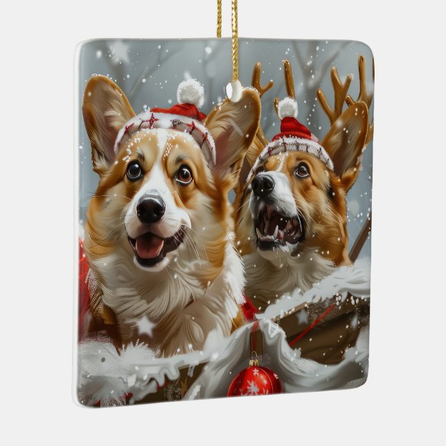 Ornement En Céramique Festive de Noël de Chien de Corgi (Droite)