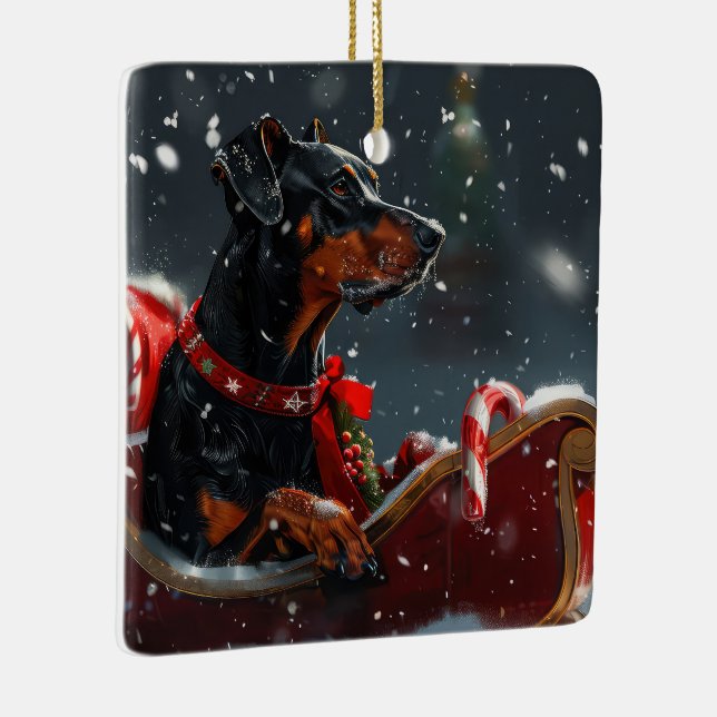 Ornement En Céramique Festive de Noël de chien Doberman (Droite)