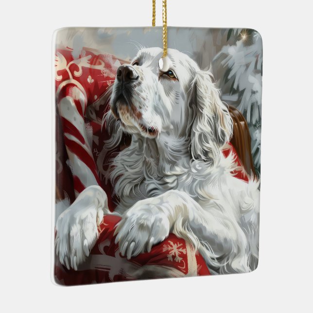 Ornement En Céramique Festive de Noël de Chien Setter anglais (Droite)