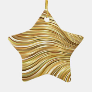 Ornement En Céramique Festive Elegant Gold Abstrait Flower Stripes Star