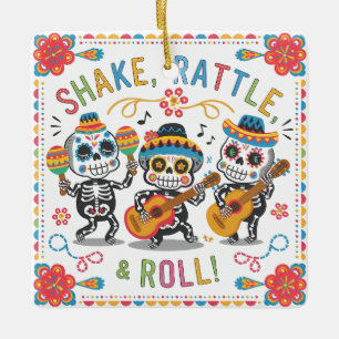 Ornement En Céramique Fête colorée de Día de los Muertos avec un groupe