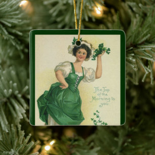 Ornement En Céramique Fête de la Saint-Patrick vintage : jeune Irlandais