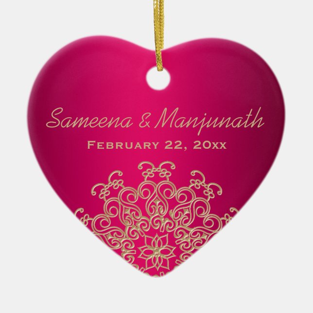 Ornement En Céramique Fête de mariage Fuchsia et Gold Indian Style Favor (Devant)