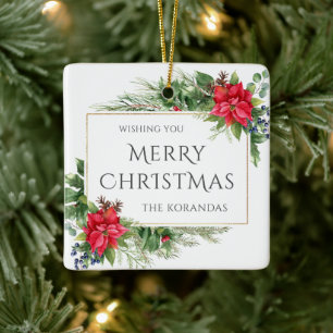 Ornement En Céramique Fête de Noël à l'aquarelle rouge