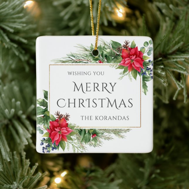 Ornement En Céramique Fête de Noël à l'aquarelle rouge (Arbre)