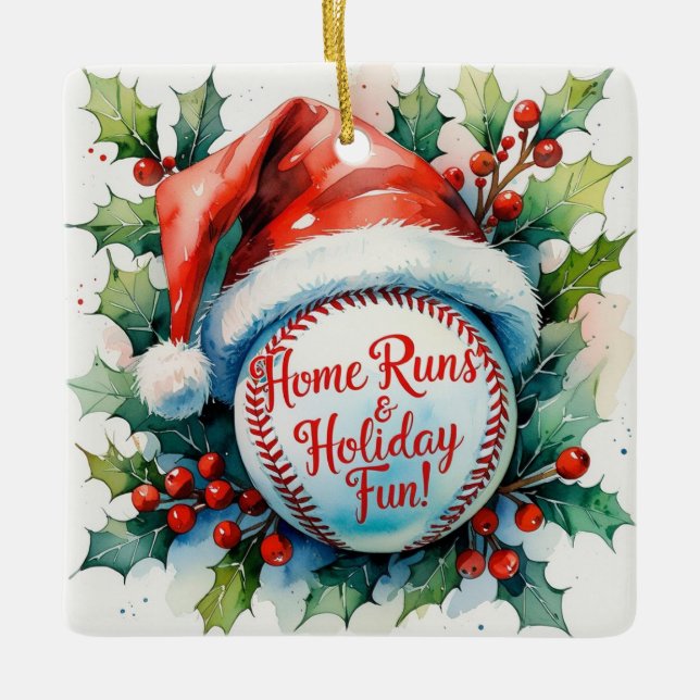 Ornement En Céramique Fête de Noël du baseball (Devant)