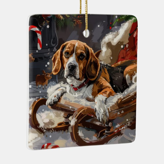 Ornement En Céramique Fête de Noël du chien beagle (Droite)