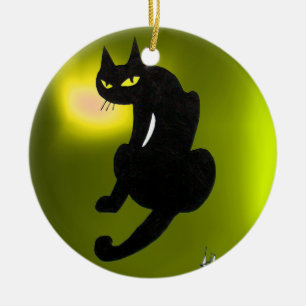 ORNEMENT EN CÉRAMIQUE FÊTE D'HALLOWEEN CHAT NOIR