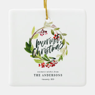 Ornement En Céramique feuillage des baies rouges de noël le plus frais