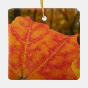 Ornement En Céramique Feuille de érable abstrait orange et rouge Automne