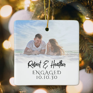 Ornement En Céramique Fiançailles photo couple personnalisé Noël