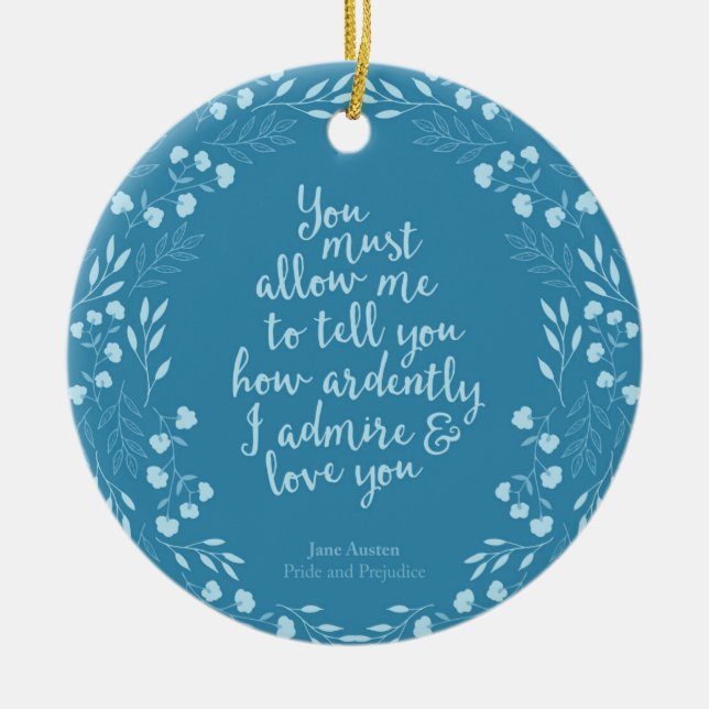 Ornement En Céramique Fierté et préjugé Citation d'amour floral (Devant)