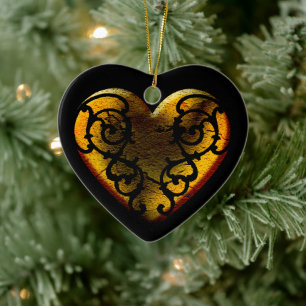 Ornement En Céramique Filigree Goth Gold Heart